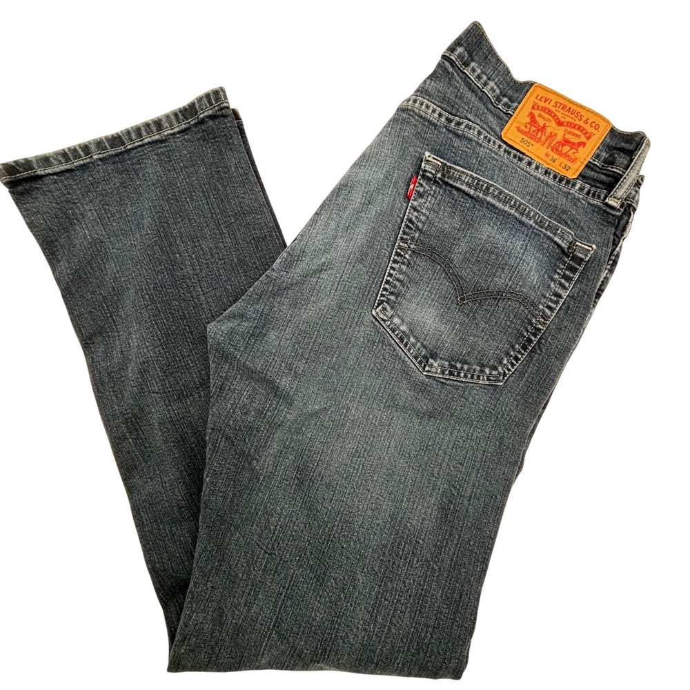 Levis 505 Jeans Mens W36 L32 Regular Fit Medium‎ Wash Denim Pants